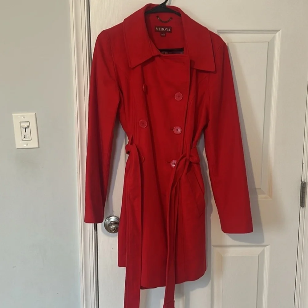 Merona Women's Vibrant Red Trench Coat - Picture 2 of 3